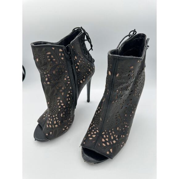 Steve Madden Korsett Black Leather Booties Size 8 - Picture 1 of 6